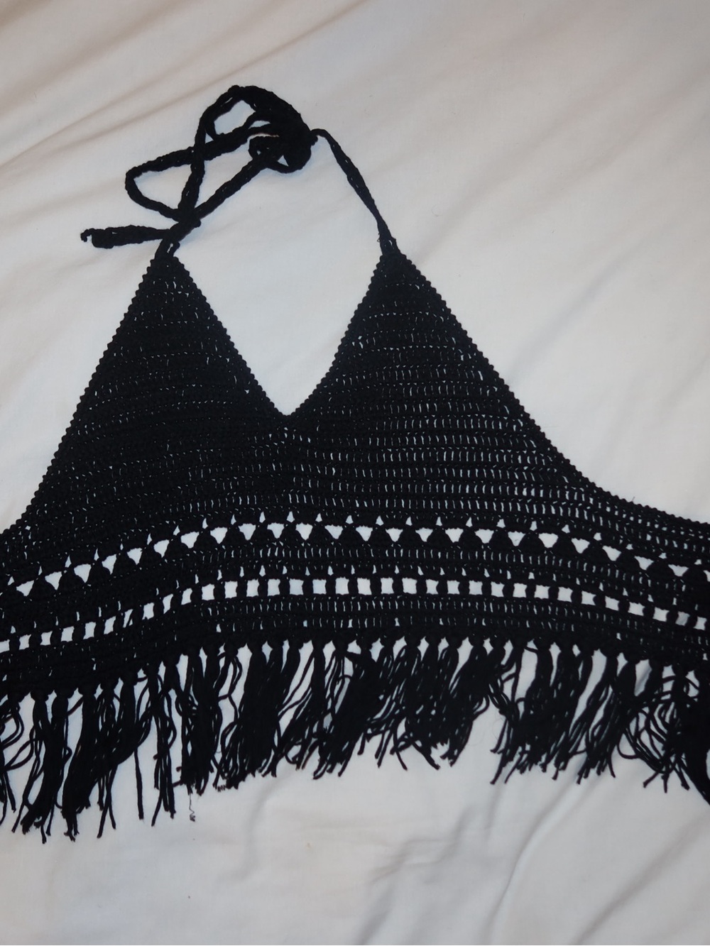 Cotton Candy Black Crochet Fringe Camisole